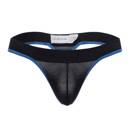 Black and blue Doreanse 1012-BLK borderline thong with sheer mesh front panel in comfortable breathable fabric