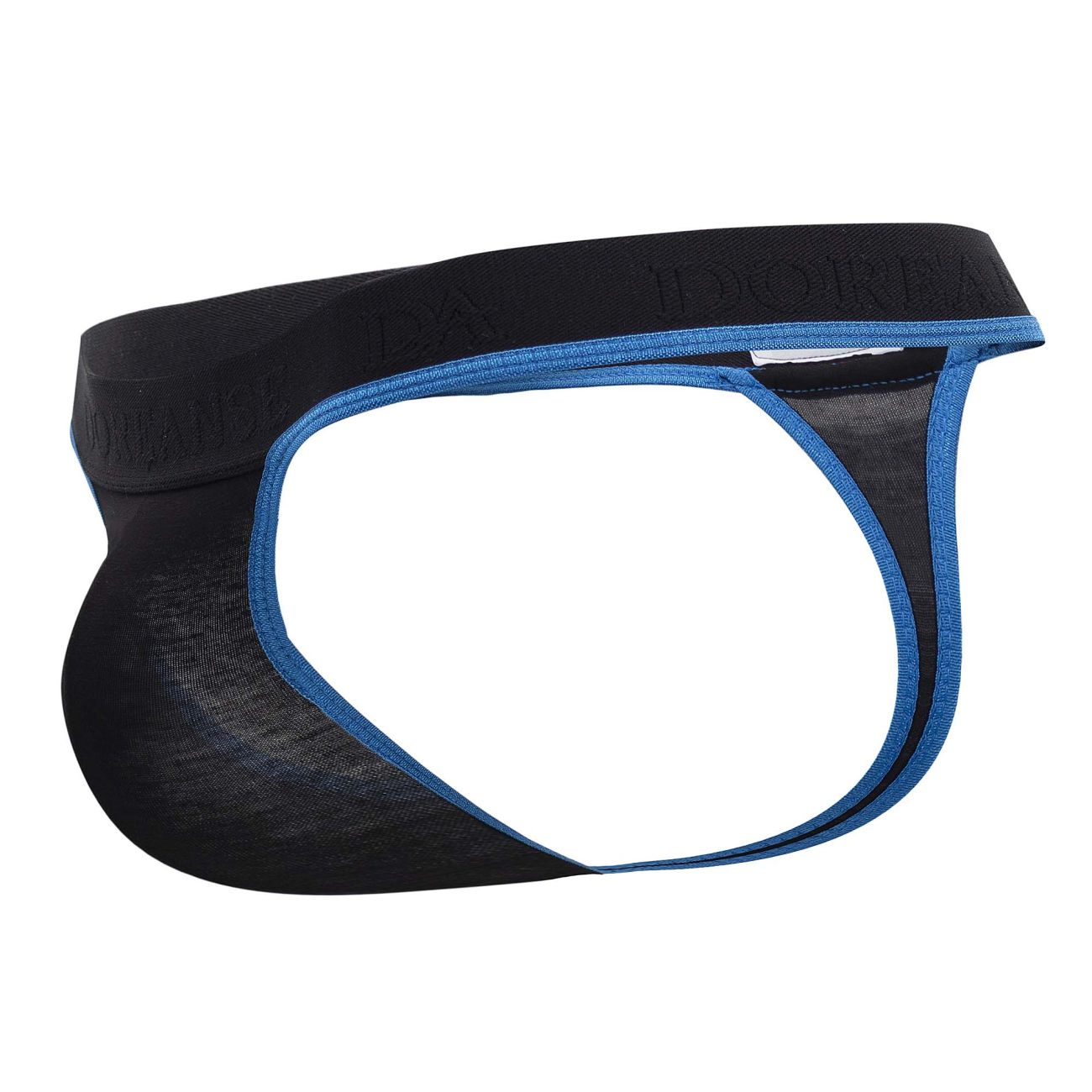 Doreanse 1012-blk borderline thongs in black men’s briefs with blue mesh front panel for breathable comfort