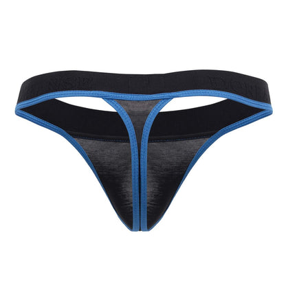 Black and blue doreanse 1012-blk borderline thong with textured fabric and bright blue trim along the edges