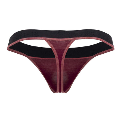 A maroon and black sheer thong with textured fabric and an embossed elastic waistband from Doreanse 1012-BRD Borderline