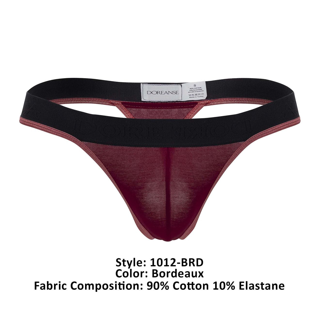 Bordeaux doreanse 1012-brd borderline thong made of 90 percent cotton 10 percent elastane with black elastic waistband