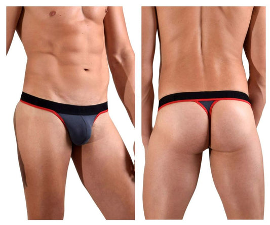 Doreanse 1012-chr borderline thong in charcoal with black and red colors and a snug form-fitting design