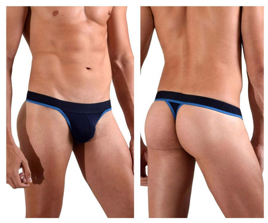Navy blue cotton thong with light blue trim along waistband and legs doreanse 1012-nvy borderline thongs