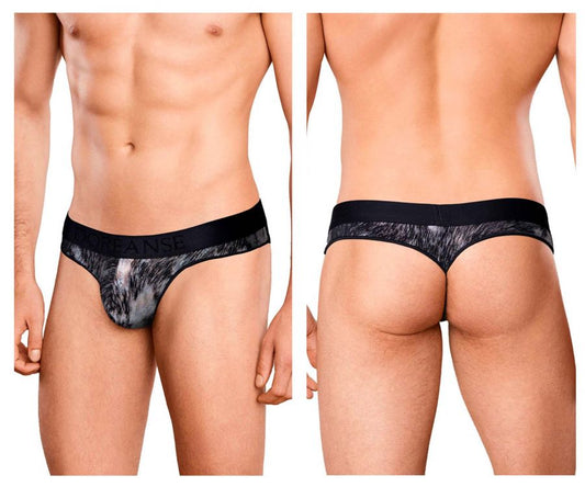Black and gray patterned men’s thong with solid black waistband doreanse 1208-prn nebula thongs color printed