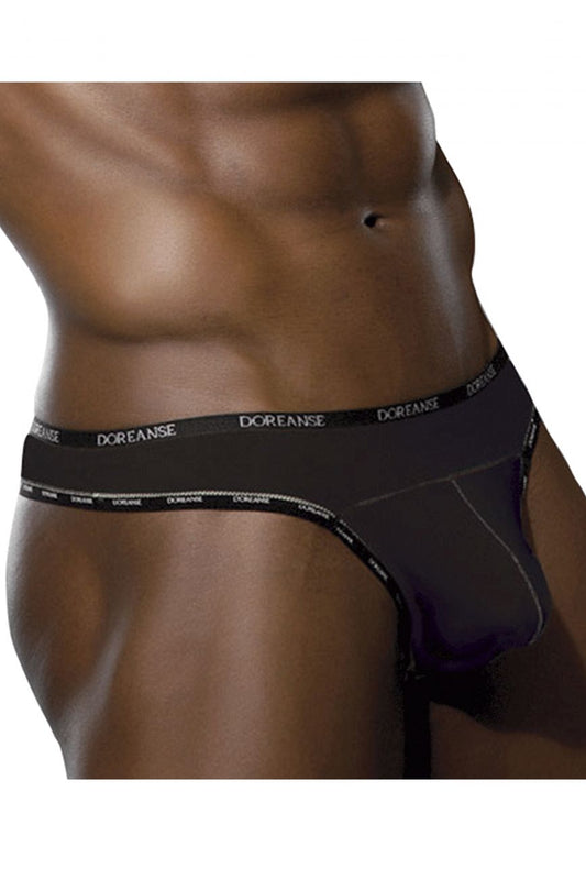 Black doreanse 1216-blk naked thong briefs with sleek form-fitting design and subtle white stitching on edges