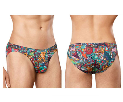 Vibrant doreanse 1217-prn groovy bikini color printed swim trunks with colorful geometric and tribal patterns in teal orange red and green