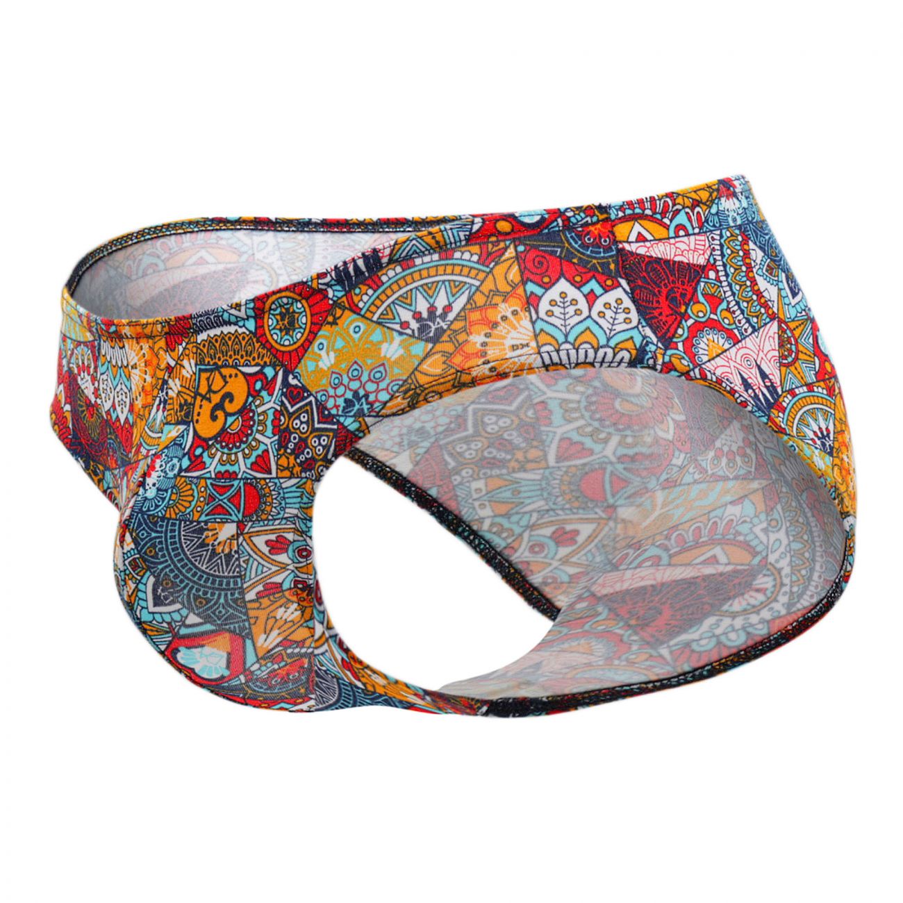 Colorful patterned men’s briefs doreanse 1217-PRN groovy bikini with mandala designs in red orange blue and yellow on stretchy fabric