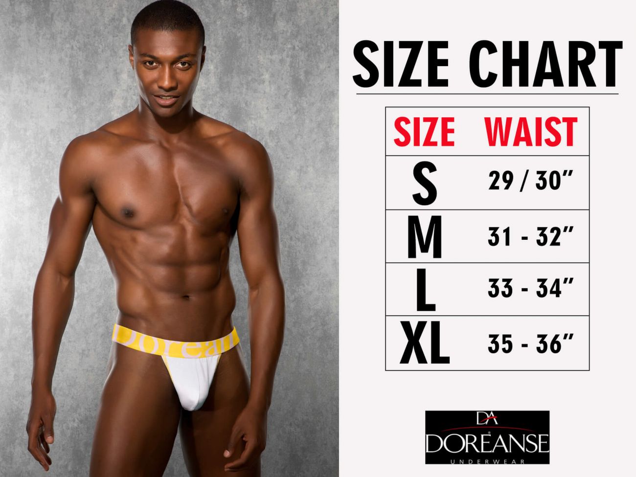 White briefs with bright yellow elastic waistband and doréanse brand name from the doreanse 1217-prn groovy bikini color printed collection