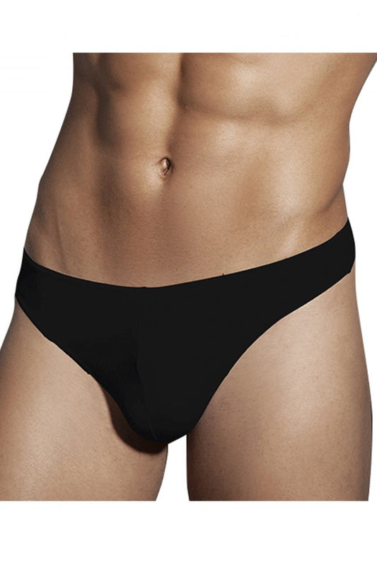 Doreanse 1280-blk hang-loose thong in black seamless fabric with smooth form-fitting design front view