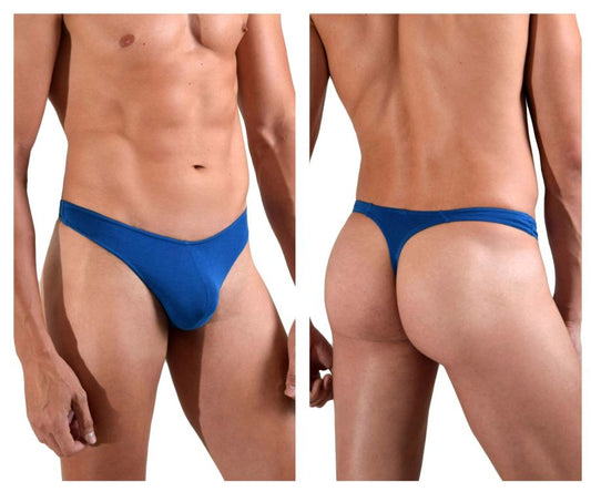 Blue thong made of smooth stretchy fabric from doreanse 1280-blu hang-loose thongs collection shown from back side
