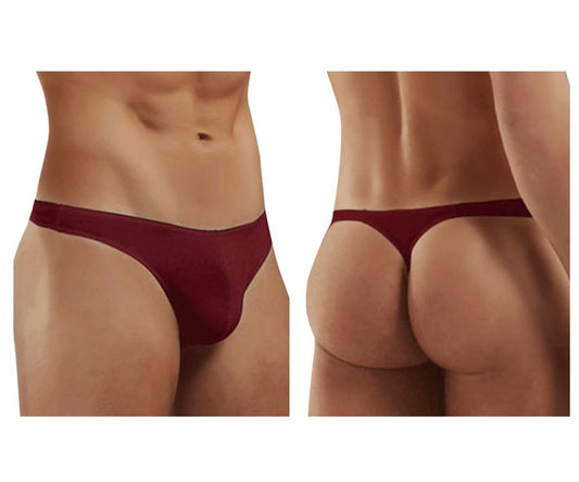 Doreanse 1280-BRD hang-loose thong in bordeaux with smooth, form-fitting design shown from the back side