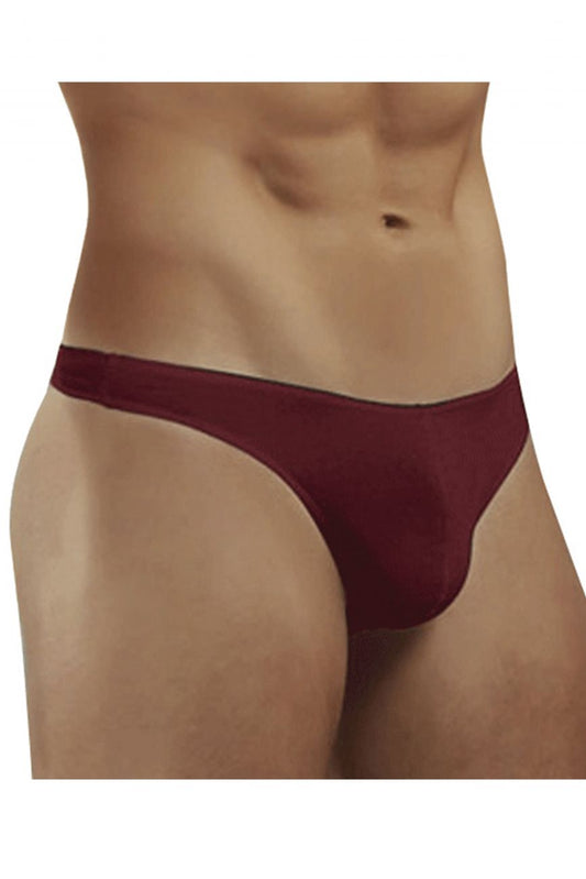 Maroon form-fitting briefs in smooth fabric shown from the back doreanse 1280-brd hang-loose thong color bordeaux