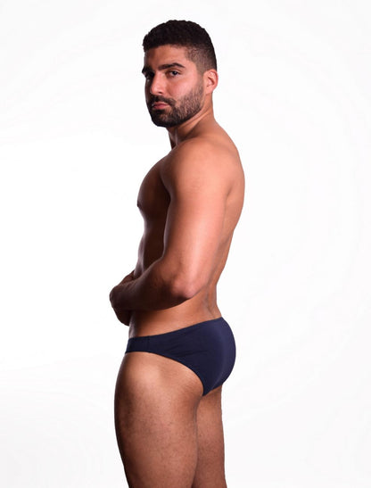 Doreanse 1281-nvy hang-loose bikini brief in navy blue features a comfortable fit and soft fabric for everyday wear