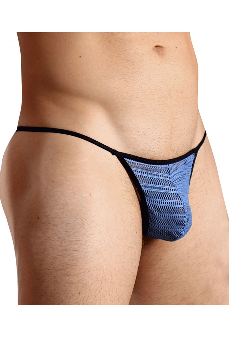 Blue mesh thong with black trim by doreanse features breathable g-string design for comfortable wear