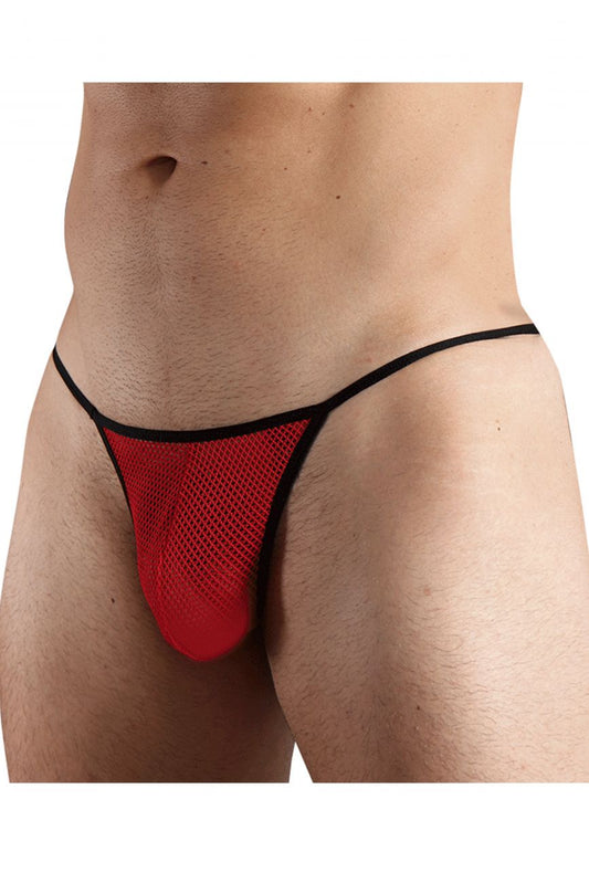 Doreanse 1306 red mesh g-string thong in red with black trim showing the back side of the thong
