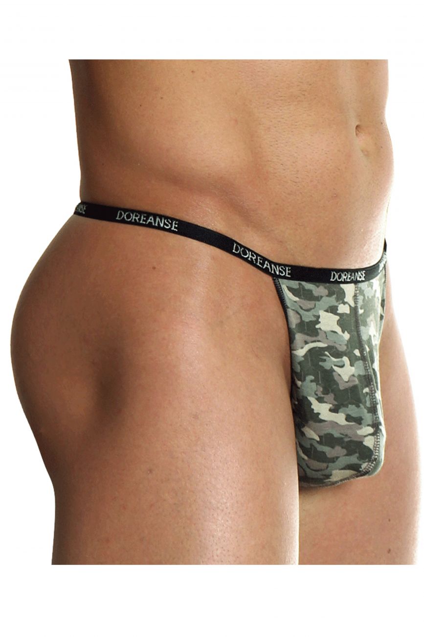 Doreanse 1312-PRN camouflage thong with black elastic waistband featuring a printed color pattern in soft fabric