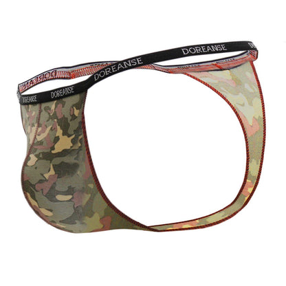 Doreanse 1312-PRN camouflage printed men’s briefs with black elastic waistband featuring brand name in white