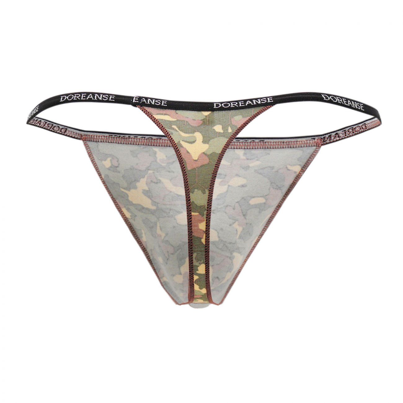 Doreanse 1312-PRN camouflage thong in green beige and brown sheer fabric with printed color pattern