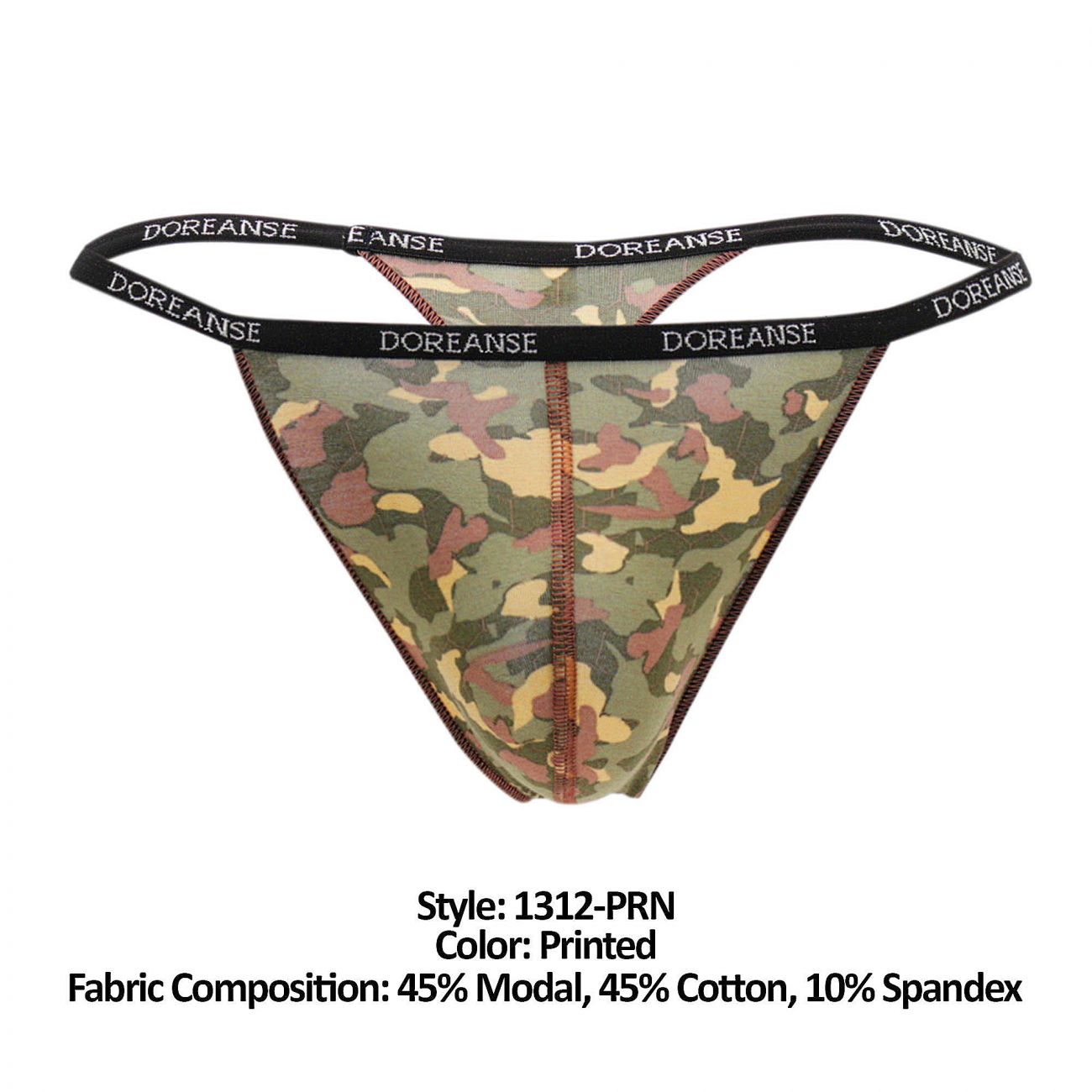 Doreanse 1312-PRN printed camouflage thong in orange blend of 45% modal 45% cotton and 10% spandex shown from back