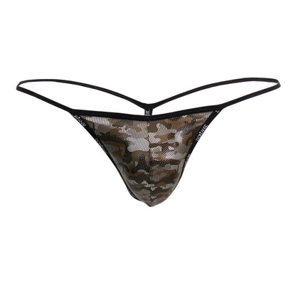 Black mesh thong g-string with camouflage pattern from doreanse 1326-cam flashy camotech series front view