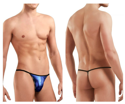 Blue metallic thong with black trim doreanse 1326-rbl flashy g-string in royal blue showing front view