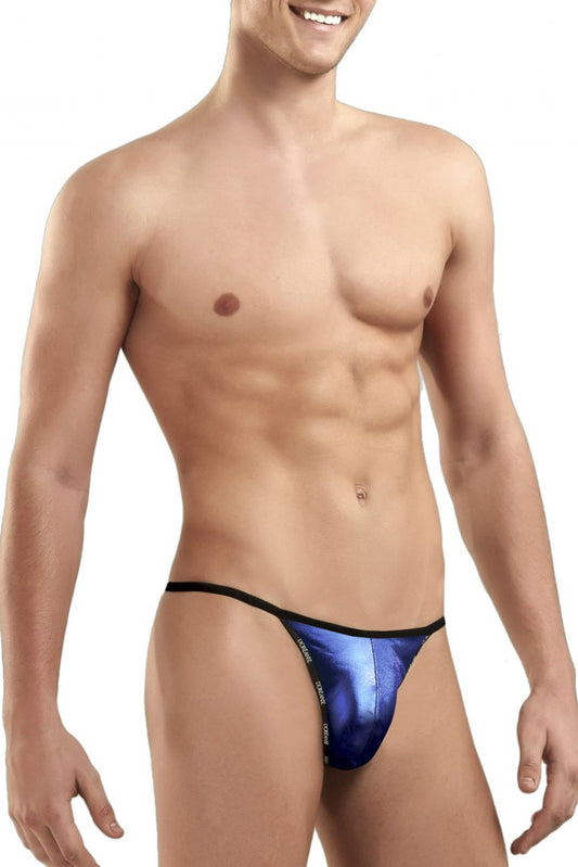 Doreanse 1326-rbl flashy g-string royal blue metallic briefs with black trim for a bold stylish look