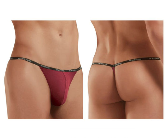 Maroon doreanse 1330-BRD ribbed modal T-thong with black elastic waistband featuring repeating brand logo