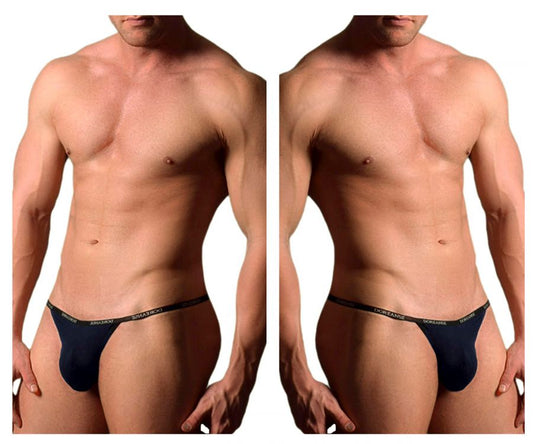 Navy blue Doreanse 1330-NVY ribbed modal T-thong briefs with black waistband and white DSSARNOG branding