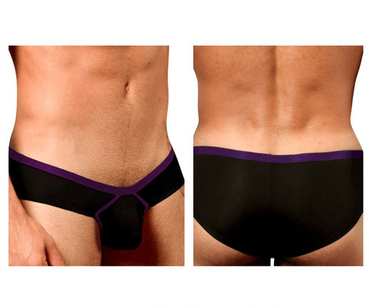 Black doreanse 1377-BLK boost cheeky brief with bold purple trim and distinctive v-shaped design