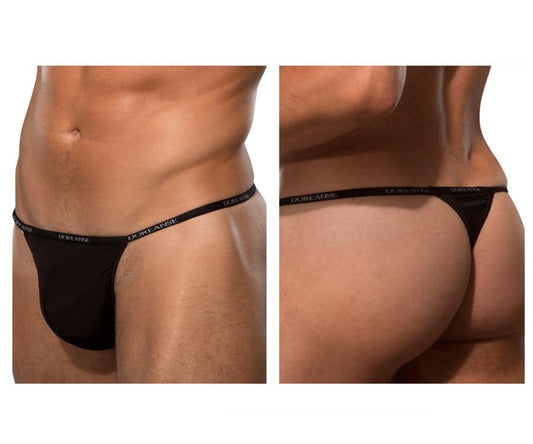 Black doreanse 1390-BLK aire thong with narrow waistband featuring doreanse branding in white lettering