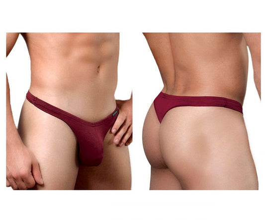 Doreanse 1392-BRD euro thong in bordeaux with smooth stretchy fabric and a small brand tag on the side