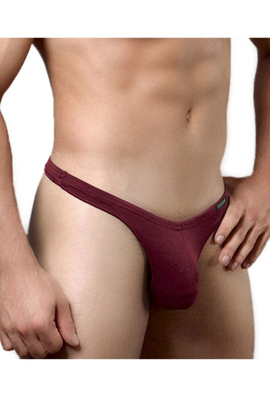 Maroon bordeaux doreanse 1392-brd euro thong made of smooth fabric with a subtle elastic waistband shown from the back