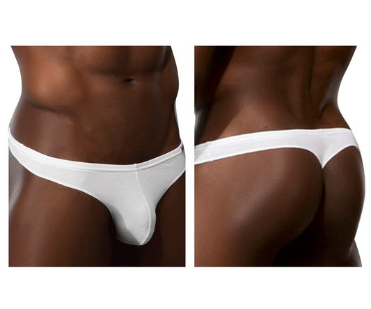 White doreanse 1392-wht euro thong made of smooth stretchy fabric shown from the back side