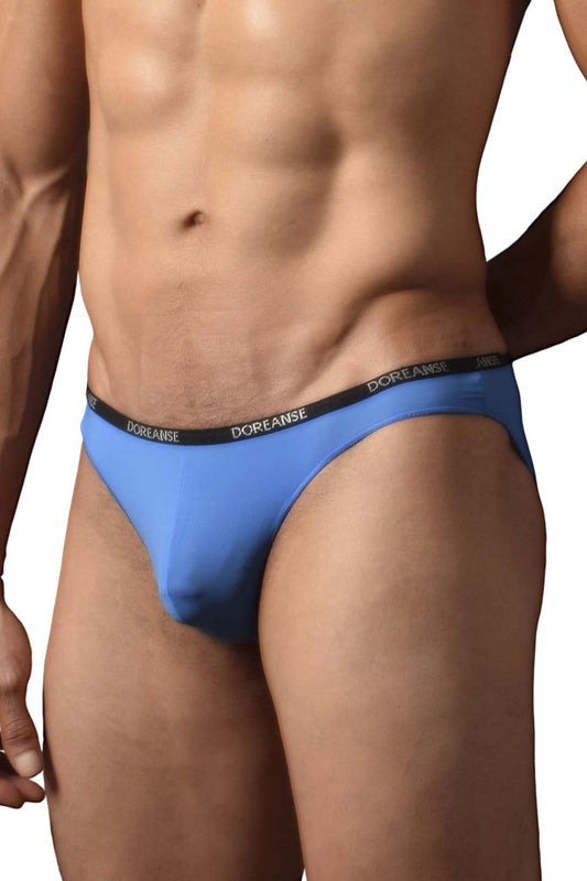 Blue doreanse 1395-blu aire bikini briefs with a black waistband featuring white doreanse branding in cobalt blue
