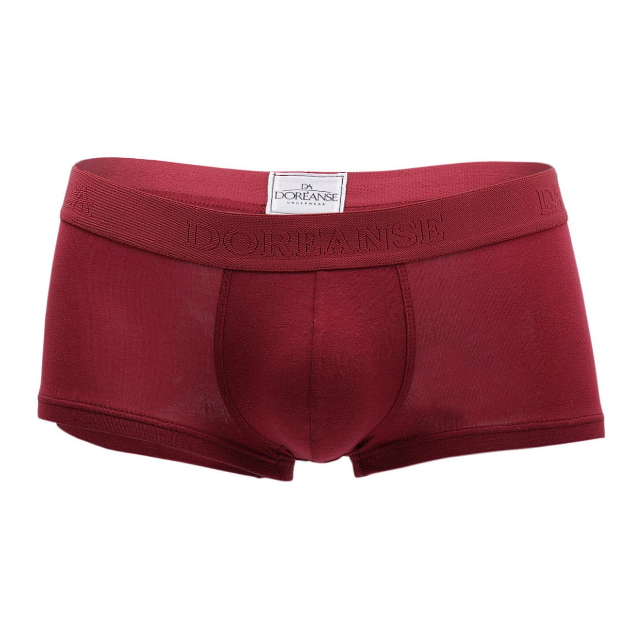 Maroon doreanse 1760-brd low-rise mens briefs with textured waistband and brand label in bordeaux color