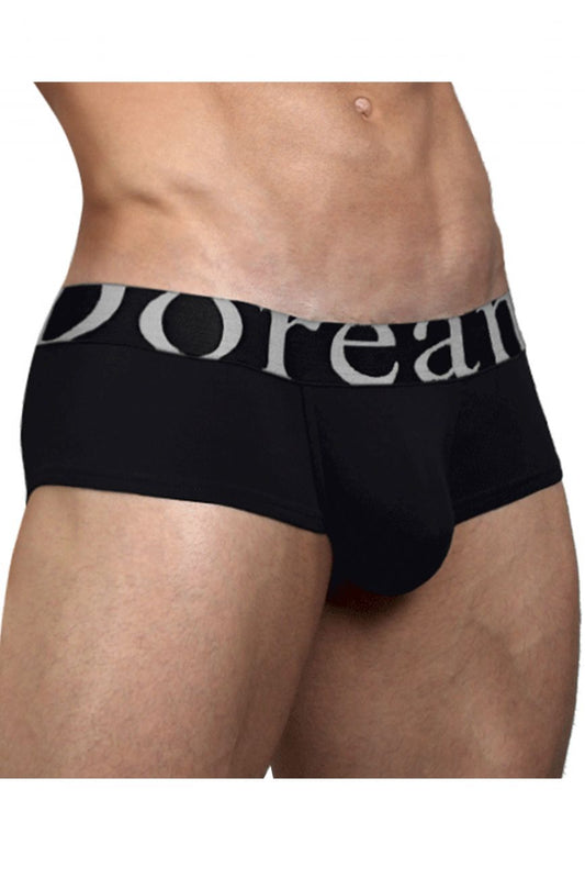 Black doreanse 1779-blk pouch mini trunk briefs with wide waistband and bold white logo in black color