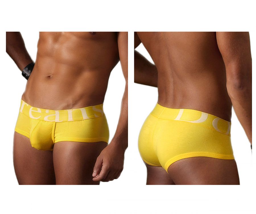 Bright yellow doreanse 1779-ylw pouch mini trunk briefs with white jeans logo on waistband for men