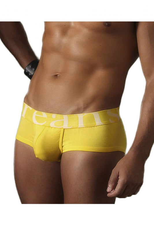 Bright yellow doreanse 1779-yIw pouch mini trunk briefs with white reans logo on waistband for men