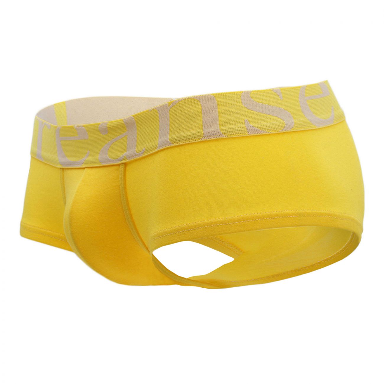Bright yellow doreanse 1779-ylw pouch mini trunk briefs with light gray reanse logo band for comfortable wear