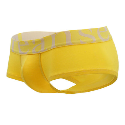 Bright yellow doreanse 1779-ylw pouch mini trunk briefs with light gray reanse logo band for comfortable wear