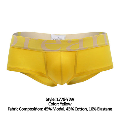 Bright yellow doreanse 1779-ylw men’s pouch mini trunk briefs with beige dream logo band and fabric label