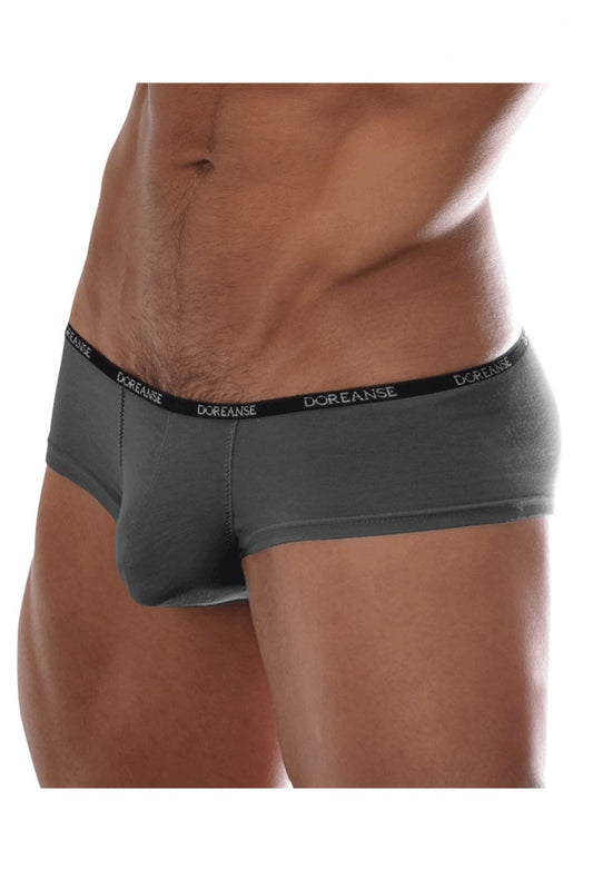 Gray doreanse 1781-smk naked mini trunk briefs in smoke color with black waistband and white brand lettering