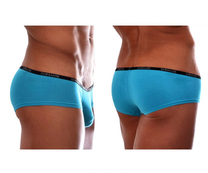 Bright blue doreanse 1781-trq naked mini trunk briefs with black elastic waistband and white brand name lettering