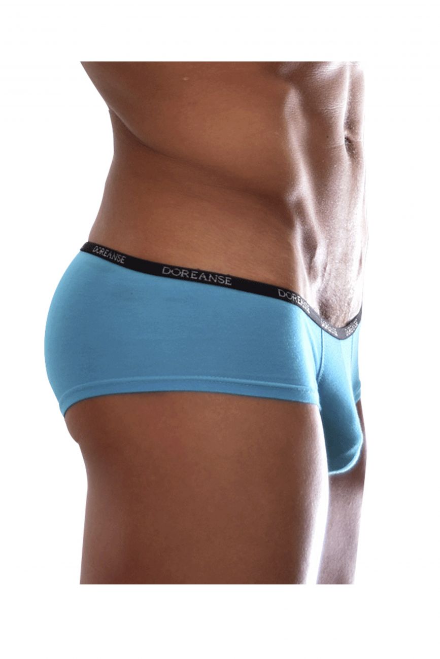Light blue doreanse 1781-trq naked mini trunk briefs with black elastic waistband featuring white brand lettering