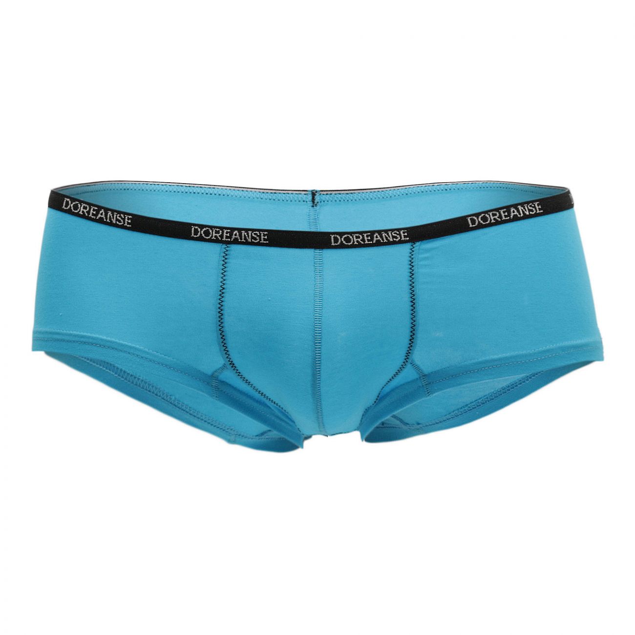 Turquoise doreanse 1781-trq naked mini trunk briefs with black elastic waistband featuring white brand lettering