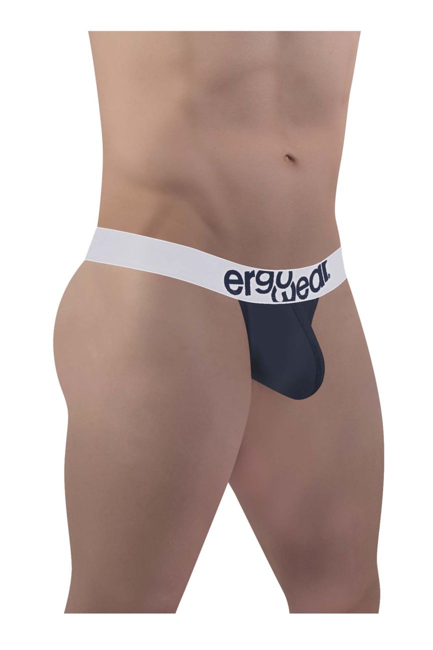 Black ergonomic brief with white waistband and ergo wear branding made of cotton in navy blue color