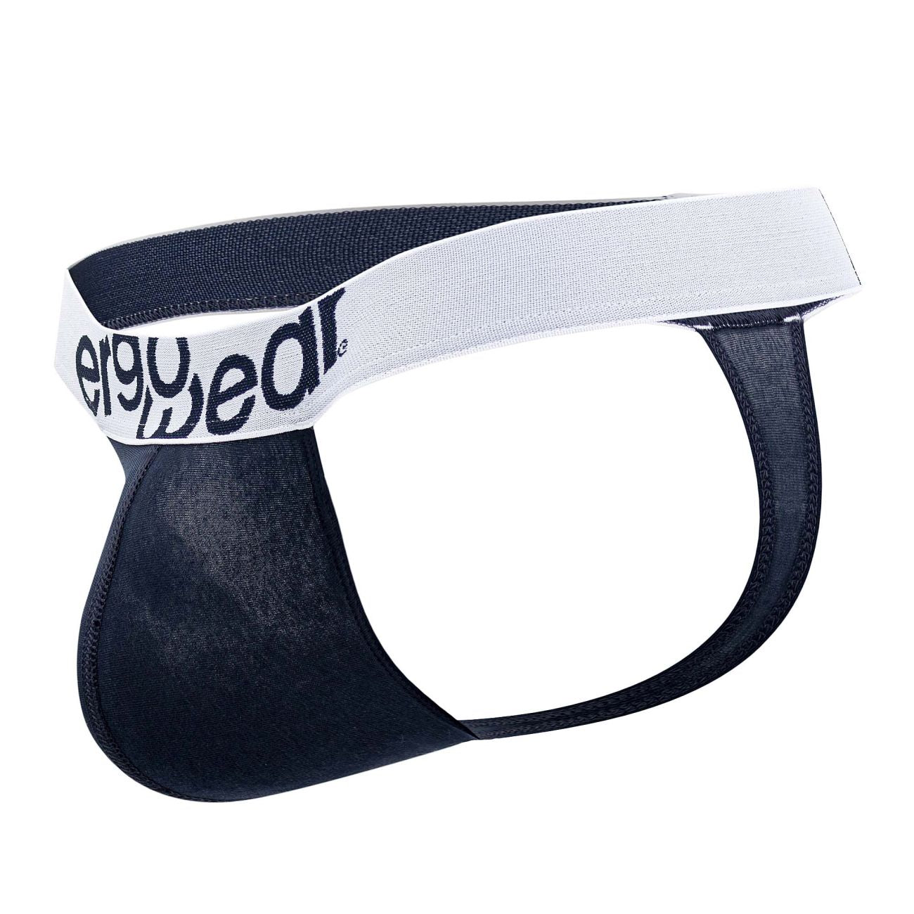 Black ergogear men’s briefs with a white elastic waistband featuring the brand name in black lettering ergonomic cotton design