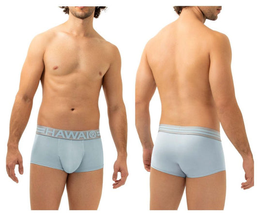 Light blue Hawa microfiber briefs with matching elastic waistband featuring the brand logo in front view