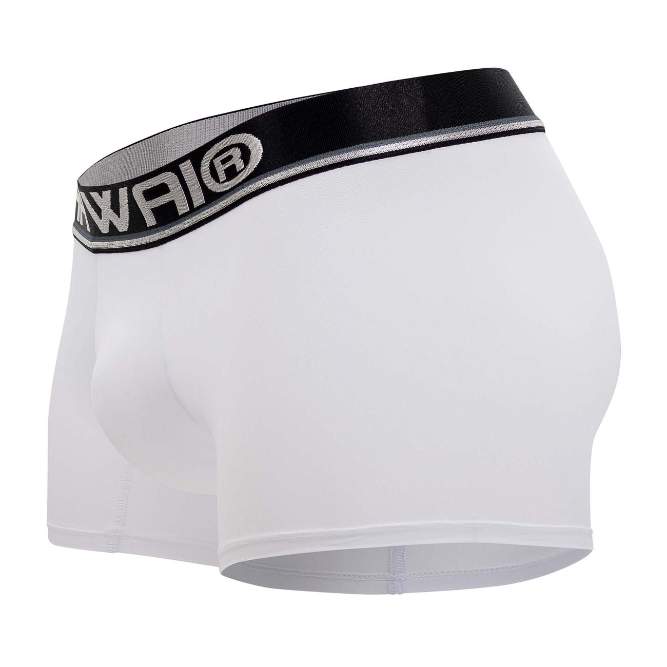 White hawai 42326 microfiber boxer briefs with black awai elastic waistband and silver logo lettering