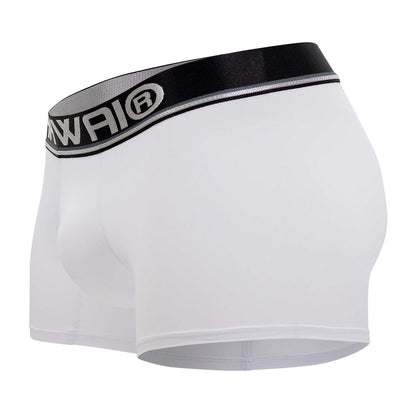 White hawai 42326 microfiber boxer briefs with black awai elastic waistband and silver logo lettering